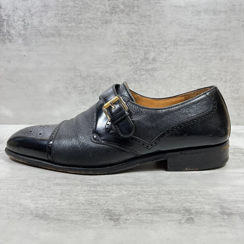 Magnanni Monk Strap Brogue Leather Shoes - Men's Size 9.5 M